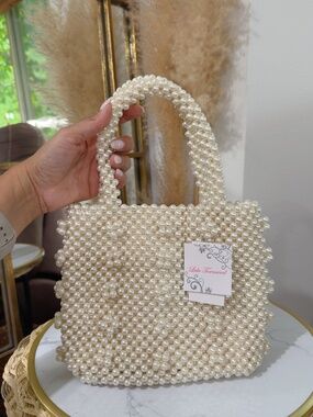 Lulu Townsend Off-White All-over Faux Pearl Beaded Tote Bag Handbag